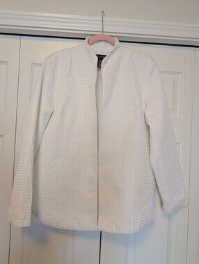 Dialogue Pure White Cotton Textured Open Front Blazer Sz L